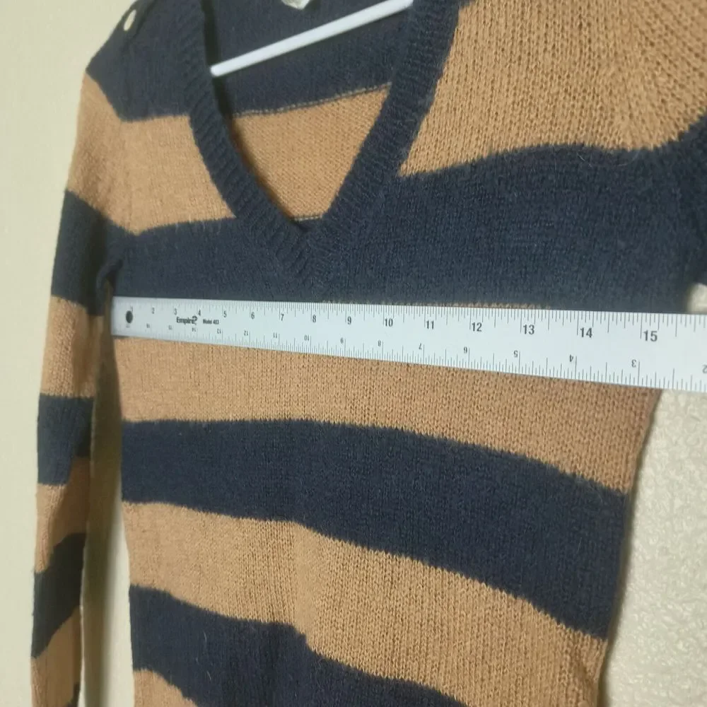 J Crew Size Large V Neck‎ Navy Blue Women's Merino Wool Sweater Long Sleeve